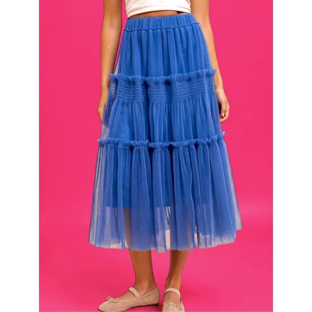 Annie Wear Royal Blue Tulle Tiered Midi Skirt Mesh Balletcore Princess Flowy NWT - Picture 5 of 16